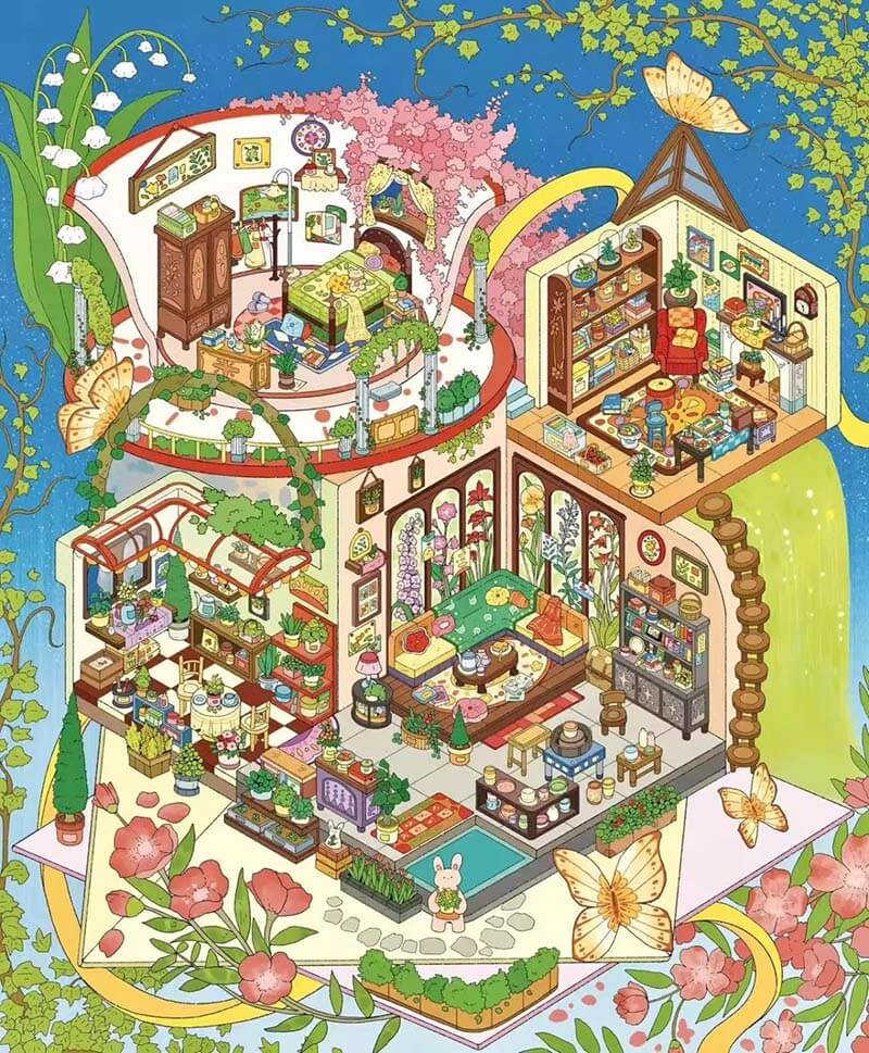 Dreamscape Haven DIY 3D Scene Stickers 4 Cute Miniature Scenes(M&L)