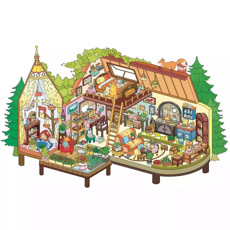 Dreamscape Haven DIY 3D Scene Stickers 4 Cute Miniature Scenes(M&L)