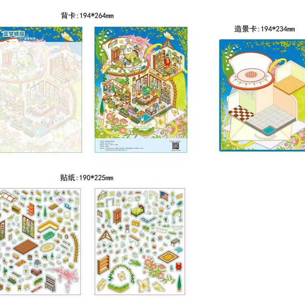Dreamscape Haven DIY 3D Scene Stickers 4 Cute Miniature Scenes(M&L)