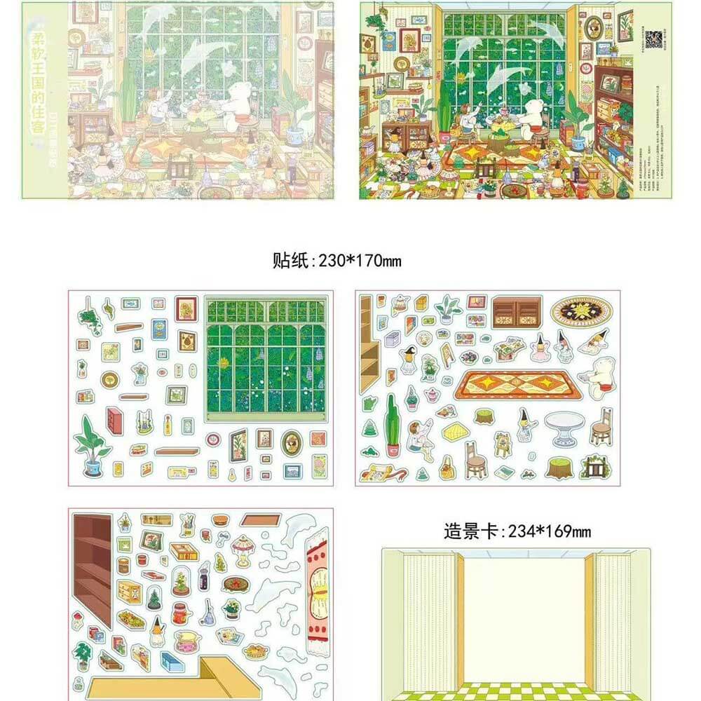 Dreamscape Haven DIY 3D Scene Stickers 4 Cute Miniature Scenes(M&L)