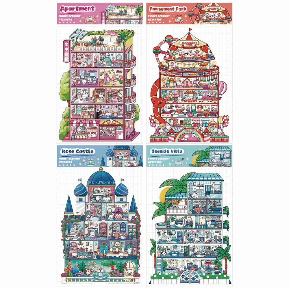 Dreamscape Home 3D Scene Stickers 4 Cute Miniature Scenes(L)