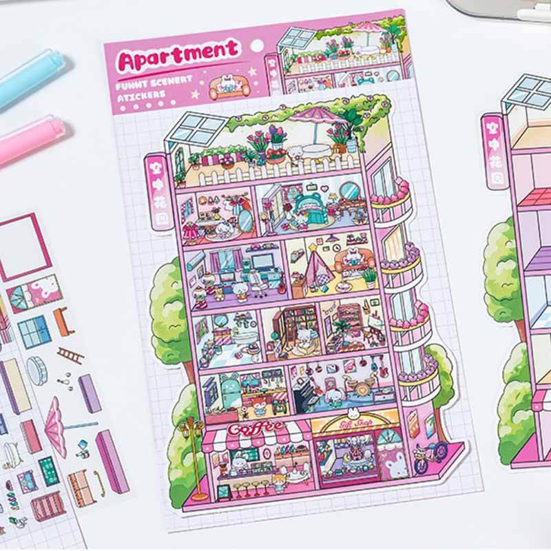 Dreamscape Home 3D Scene Stickers 4 Cute Miniature Scenes(L)