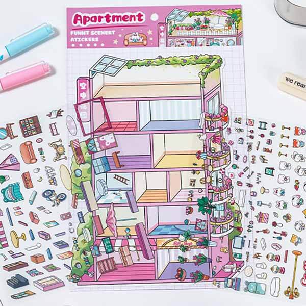 Dreamscape Home 3D Scene Stickers 4 Cute Miniature Scenes(L)