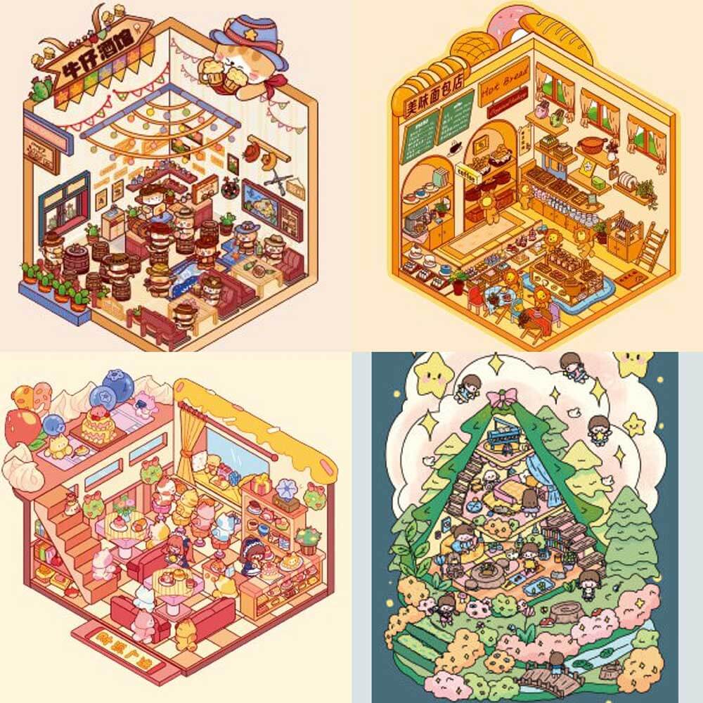 Dreamy Corners DIY 3D Scene Stickers 4 Cute Miniature Scenes