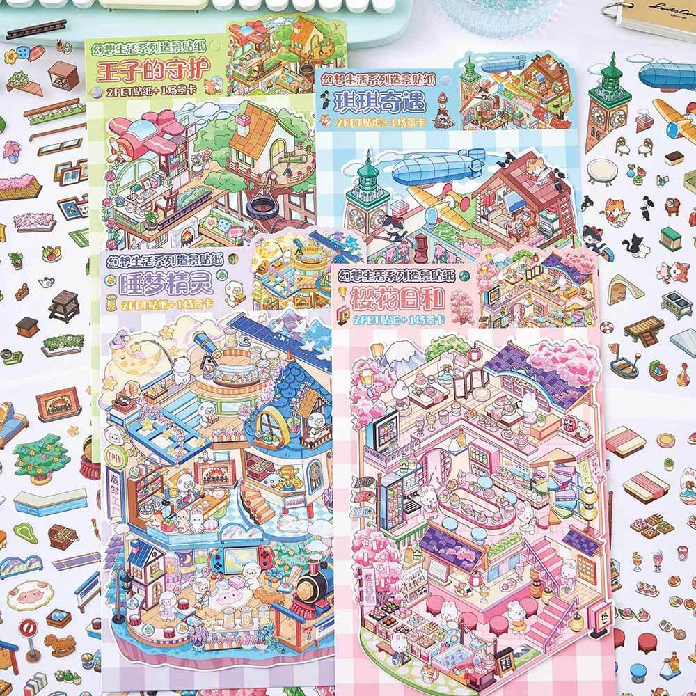 Dreamy Encounters DIY 3D Scene Stickers 4 Cute Miniature Scenes(L)