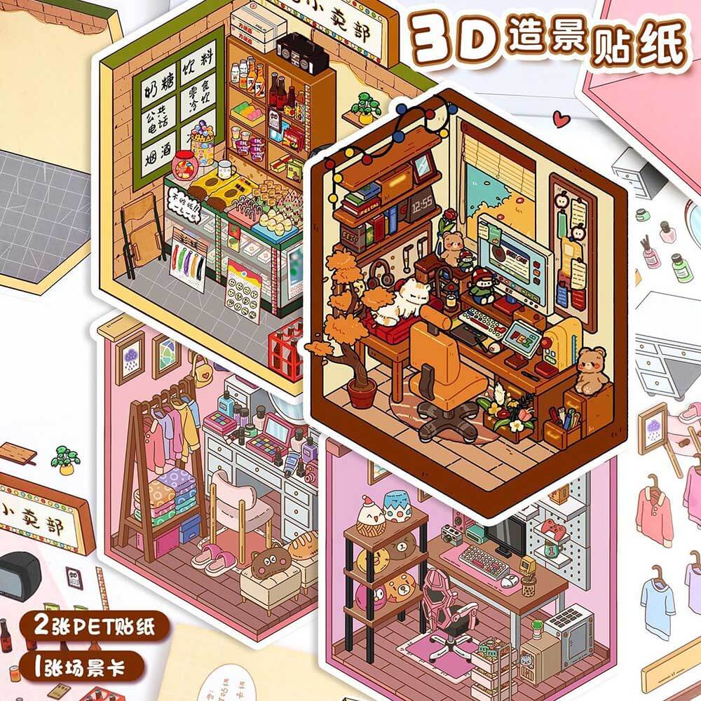Dreamy Hideouts DIY 3D Scene Stickers 4 Cute Miniature Scenes