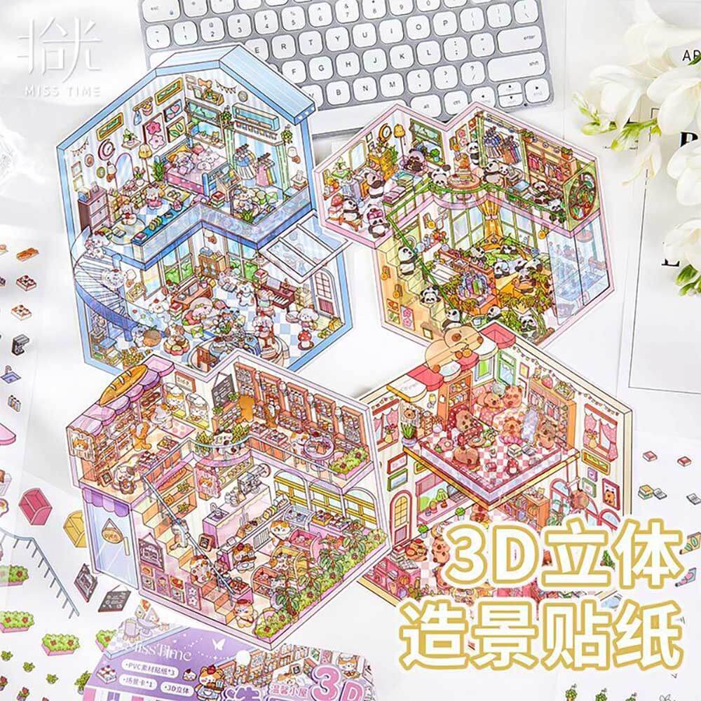 Dreamy Abode Series DIY 3D Scene Stickers 4 Cute Miniature Scenes