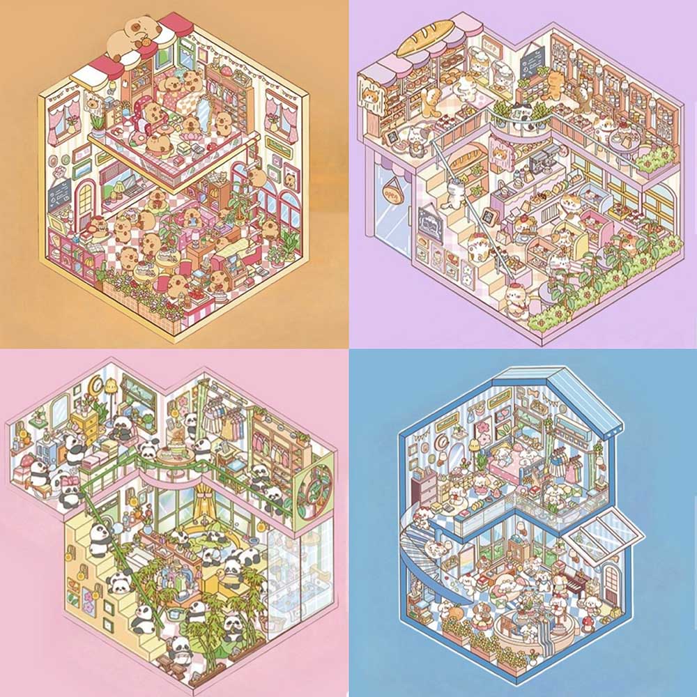 Dreamy Abode Series DIY 3D Scene Stickers 4 Cute Miniature Scenes