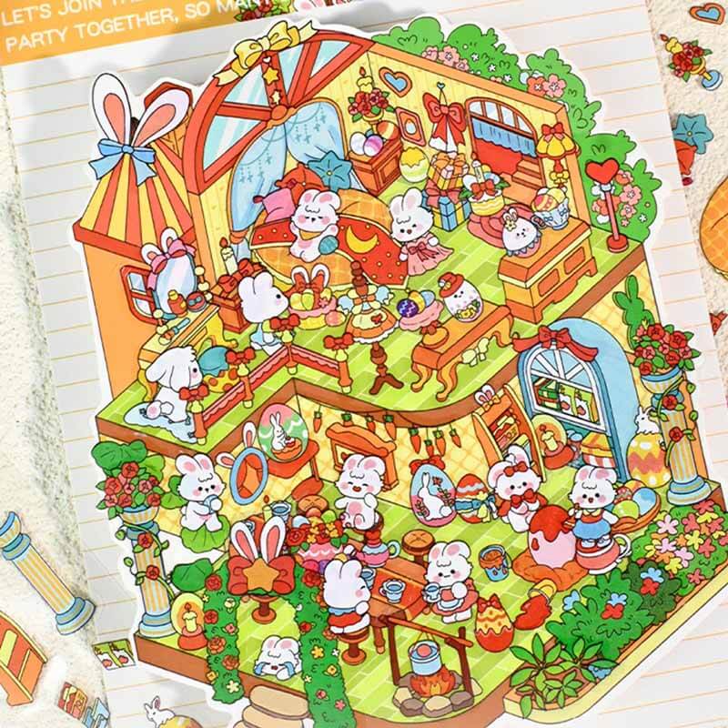Easter Bunnyland DIY 3D Scene Stickers 4 Cute Miniature Scenes