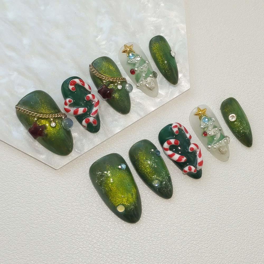 Beauty Art Garden Press On Nails Emerald Christmas 59