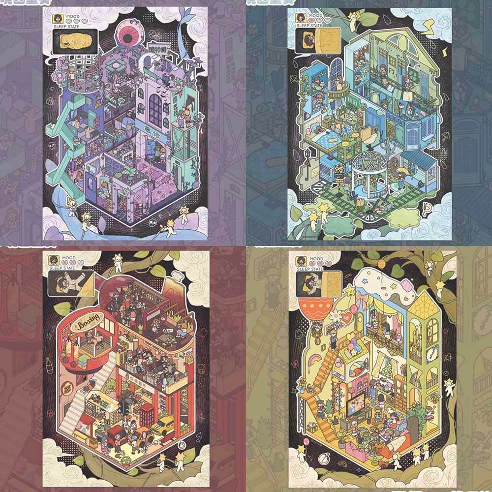 Emotional Realms DIY DIY 3D Scenes Sticker 4 Miniature Scenes(L)