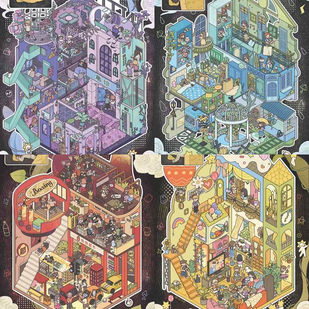 Emotional Realms DIY DIY 3D Scenes Sticker 4 Miniature Scenes(L)