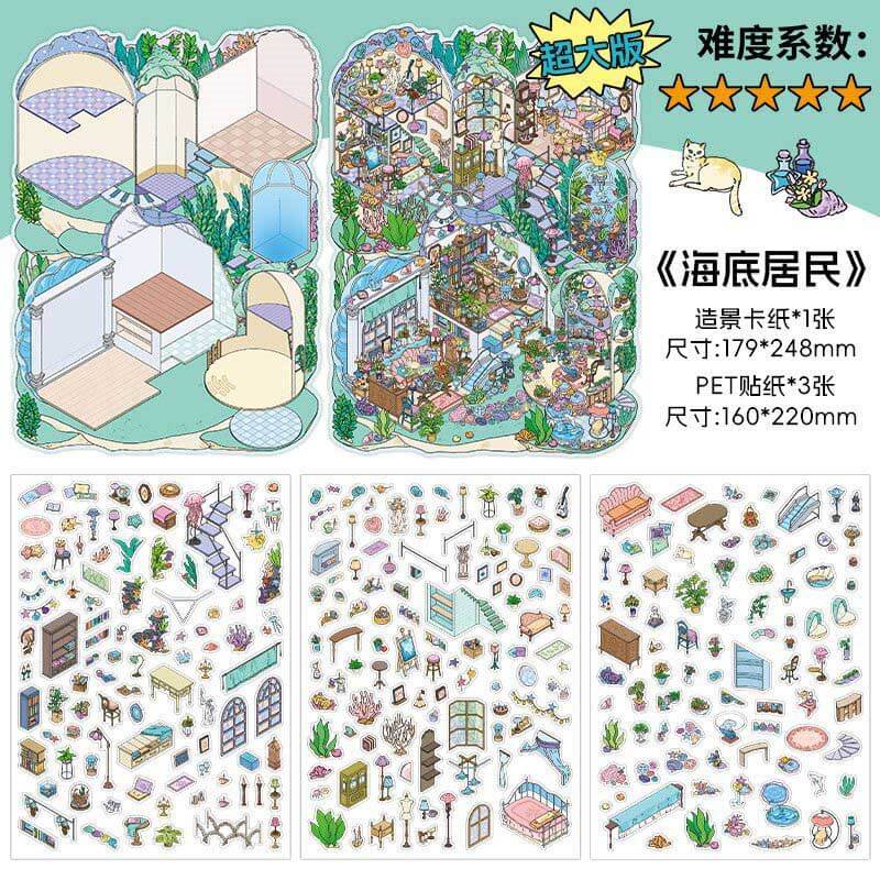 Enchanted Habitat DIY 3D Scene Stickers 2 Cute Miniature Scenes(L)