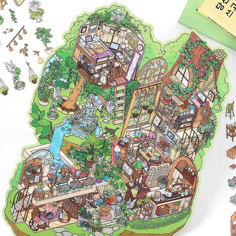 Enchanted Habitat DIY 3D Scene Stickers 2 Cute Miniature Scenes(L)
