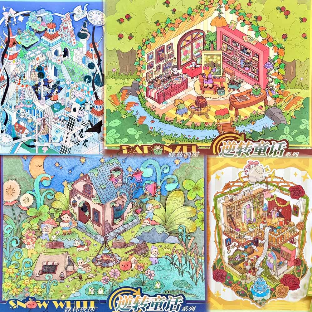 Enchanted Nights DIY 3D Scene Stickers 4 Cute Miniature Scenes(L)