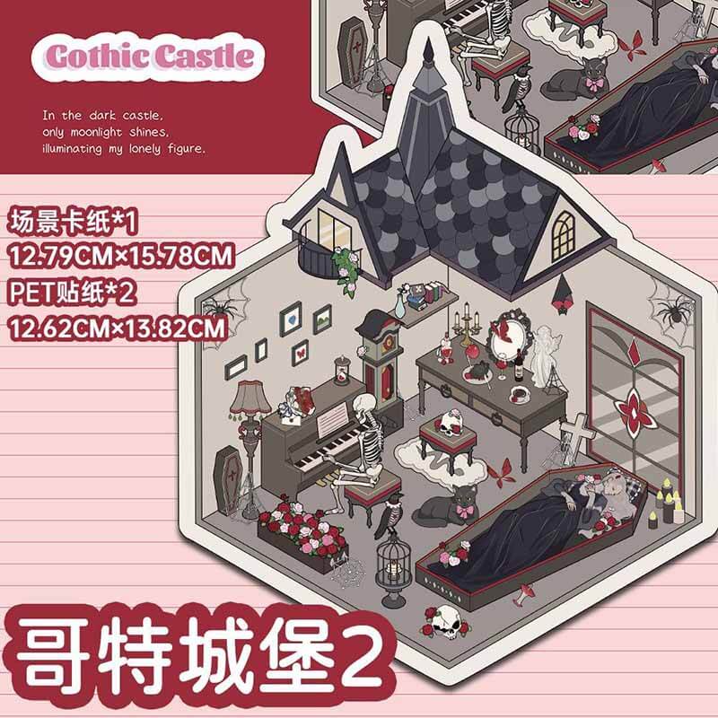 Enchanted Fantasy Realms DIY 3D Scene Stickers 4 Cute Miniature Scenes(S)