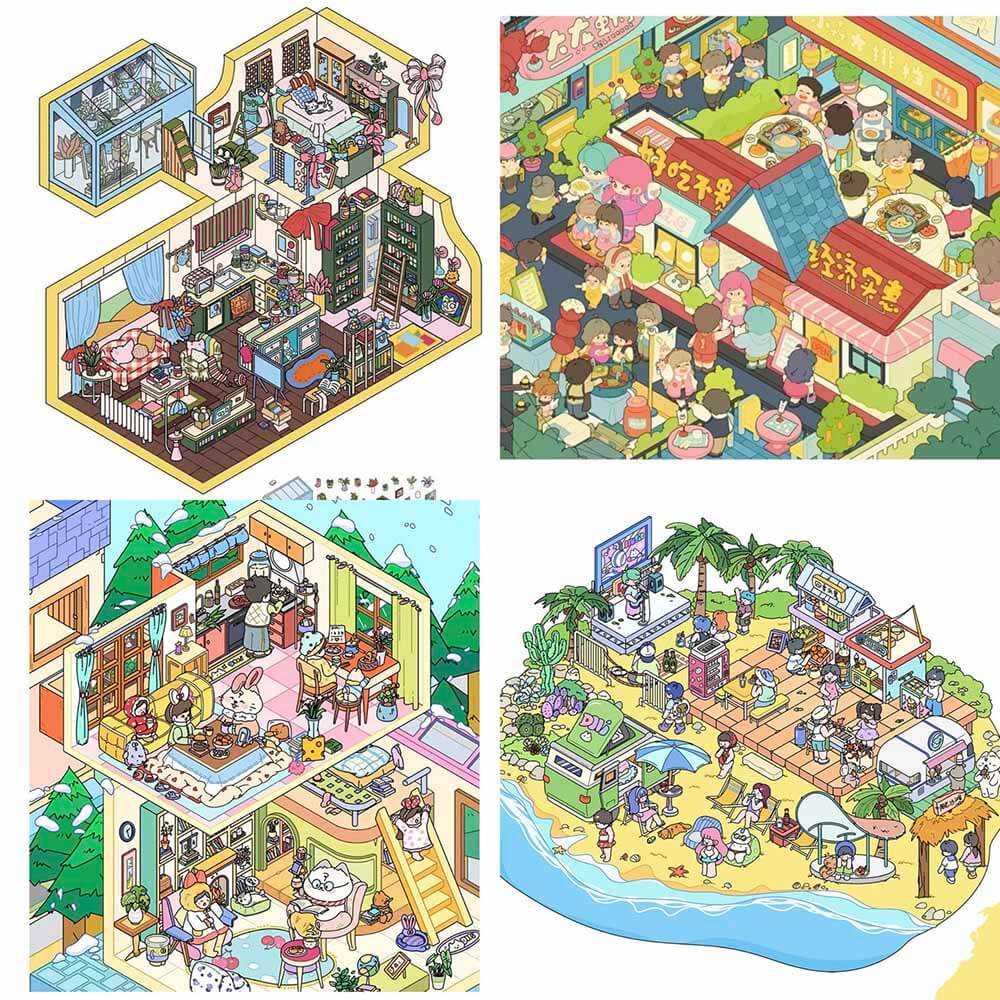 Everyday Escapes DIY 3D Scene Stickers 4 Cute Miniature Scenes