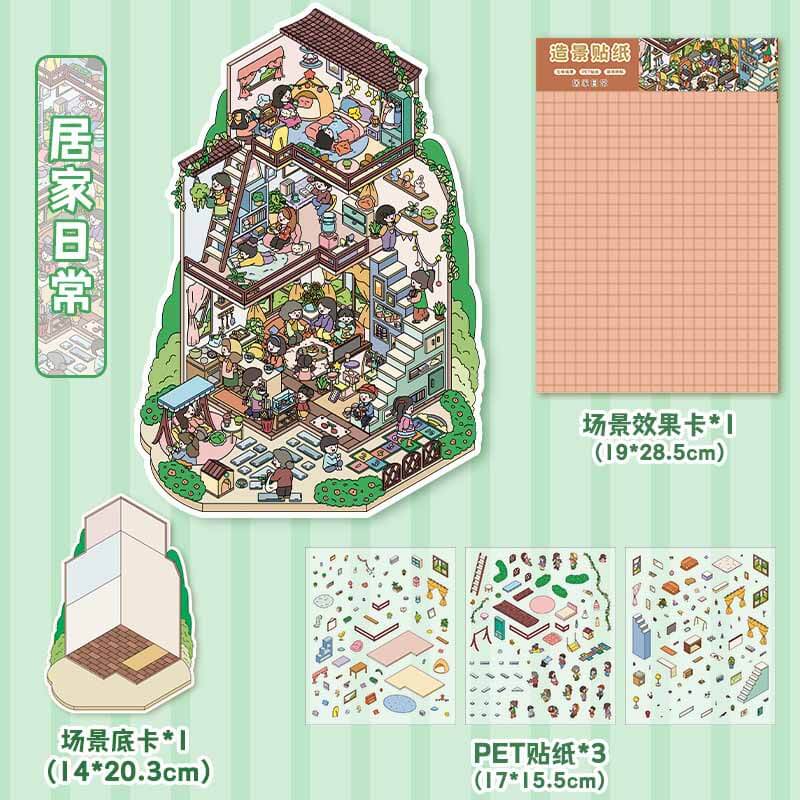Everyday Whimsy DIY 3D Scene Stickers 4 Cute Miniature Scenes(L)