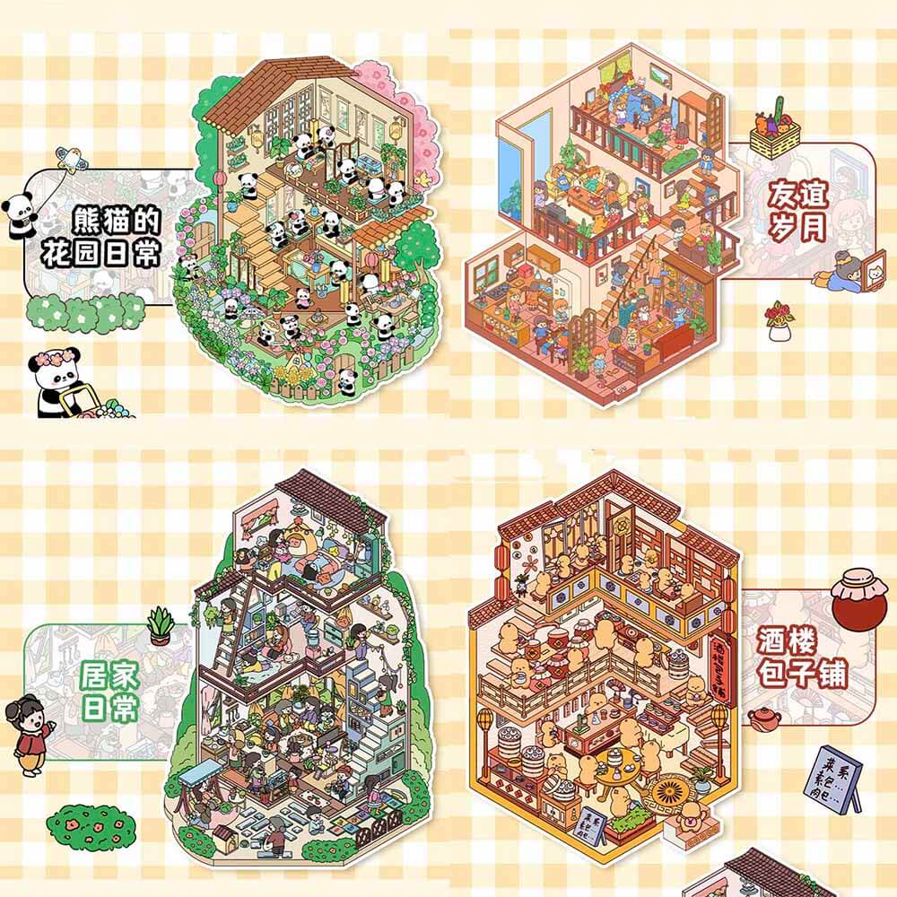 Everyday Whimsy DIY 3D Scene Stickers 4 Cute Miniature Scenes(L)