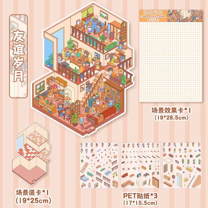 Everyday Whimsy DIY 3D Scene Stickers 4 Cute Miniature Scenes(L)