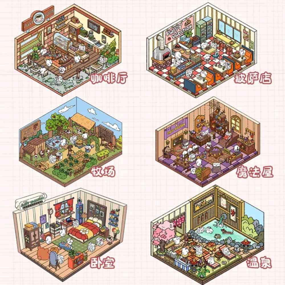 Cute Fat Puppy 2.0 Sticker Scenes - 6 lovely miniature scenes
