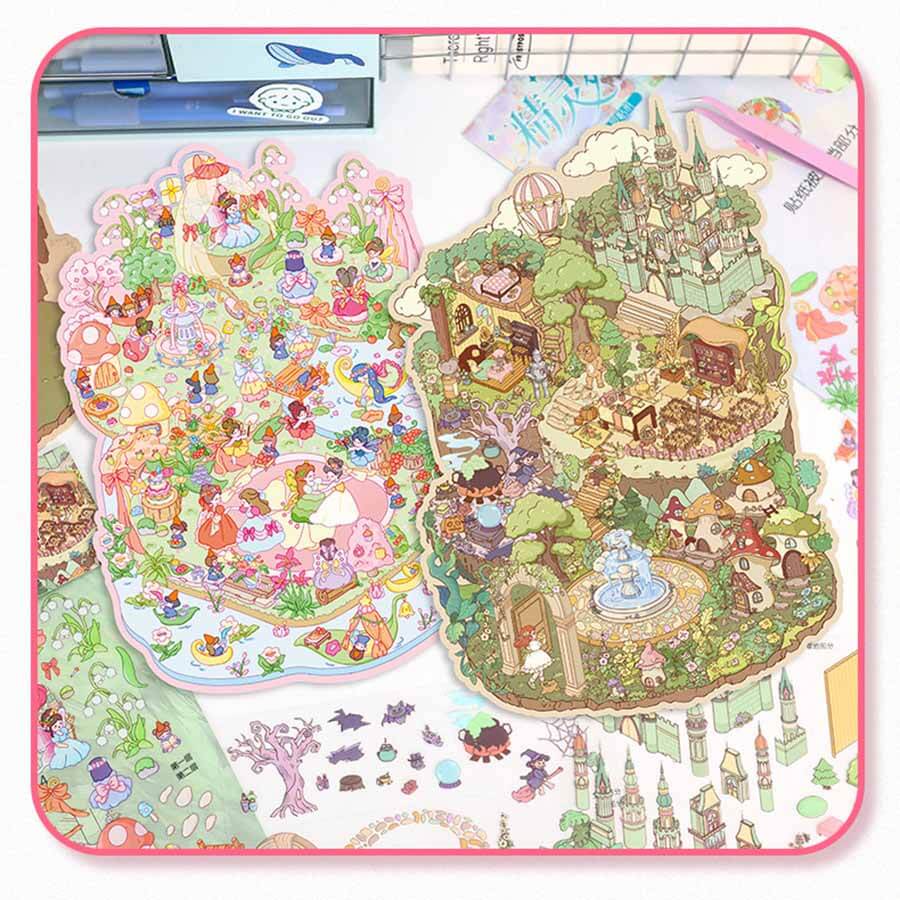 Fairy Garden DIY 3D Scene Stickers 2 Cute Miniature Scenes(L)