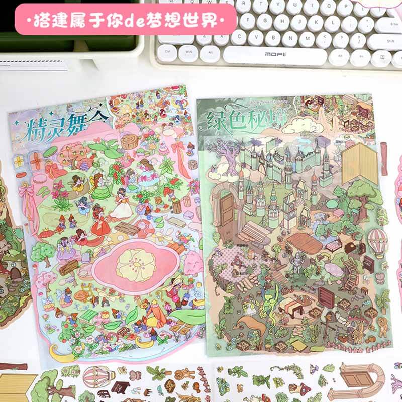 Fairy Garden DIY 3D Scene Stickers 2 Cute Miniature Scenes(L)