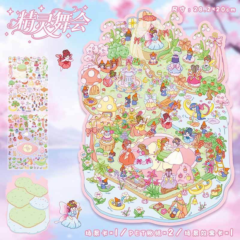 Fairy Garden DIY 3D Scene Stickers 2 Cute Miniature Scenes(L)