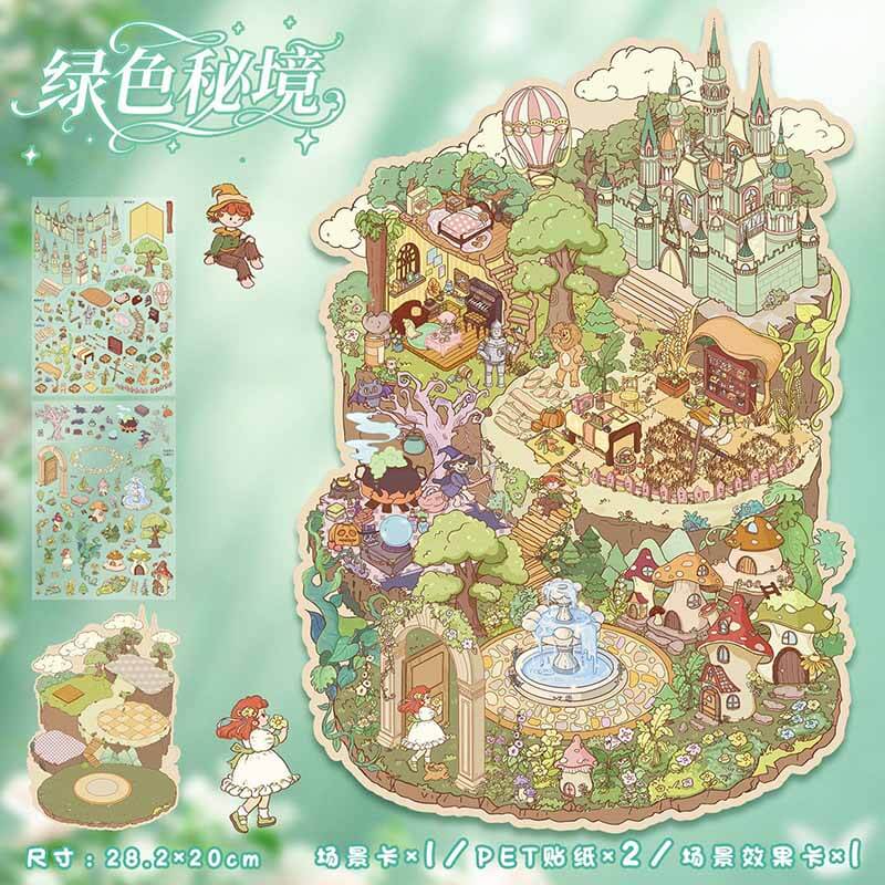 Fairy Garden DIY 3D Scene Stickers 2 Cute Miniature Scenes(L)