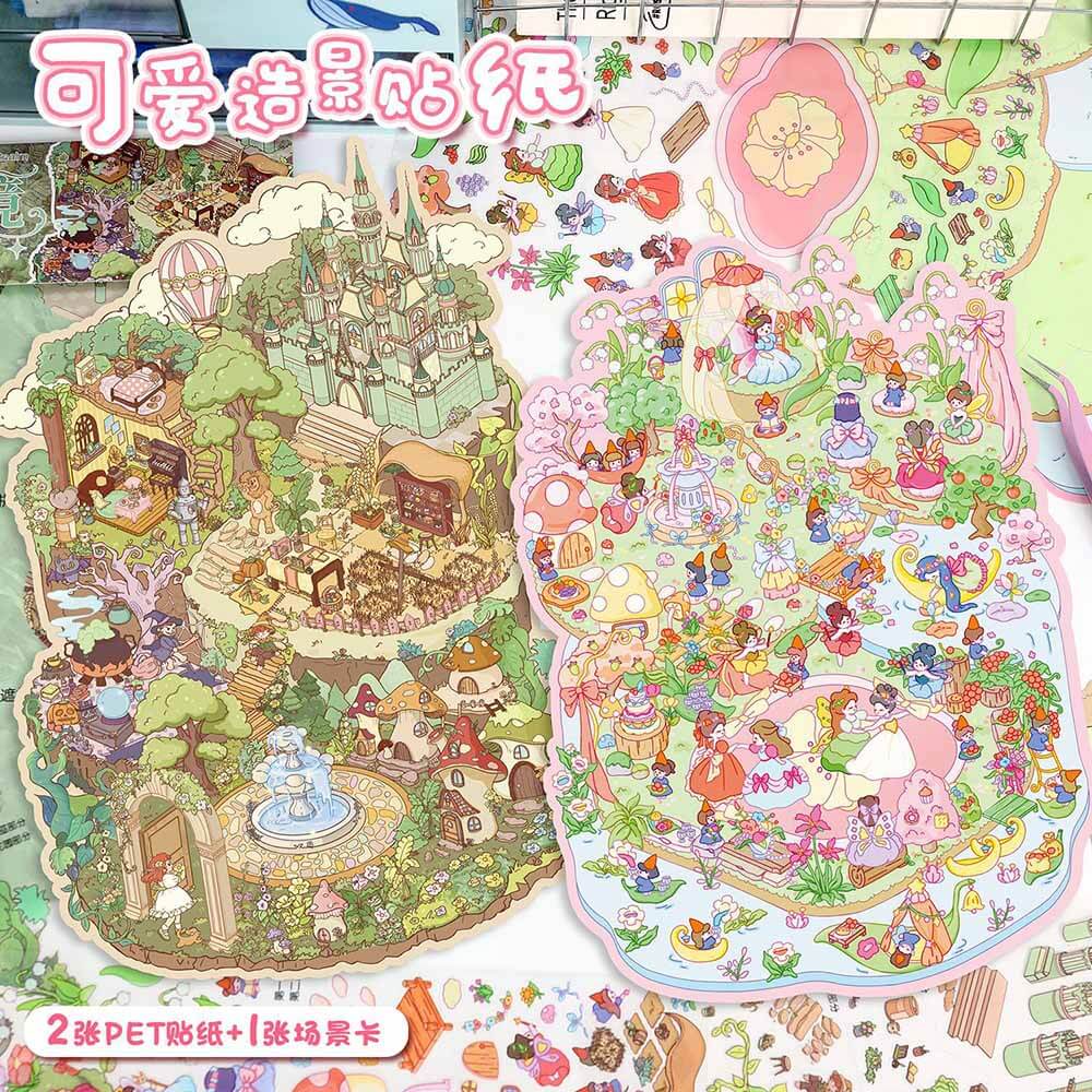 Fairy Garden DIY 3D Scene Stickers 2 Cute Miniature Scenes(L)