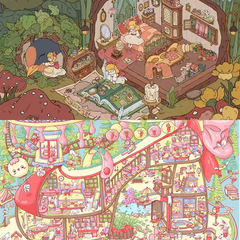 Fairy Tale Living DIY 3D Scene Stickers 2 Cute Miniature Scenes(XL)