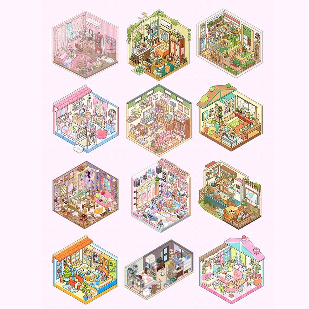 Fairy Tale Tower Book  DIY 3D Scene Stickers 10 Cute Miniature Scenes(S)