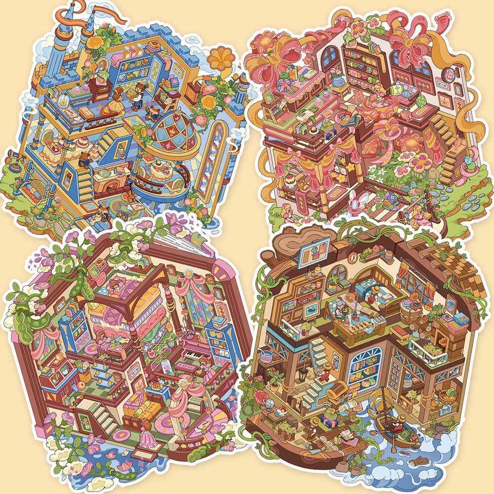 Fairy Tale Wonders DIY 3D Scene Stickers 4 Cute Miniature Scenes(L)