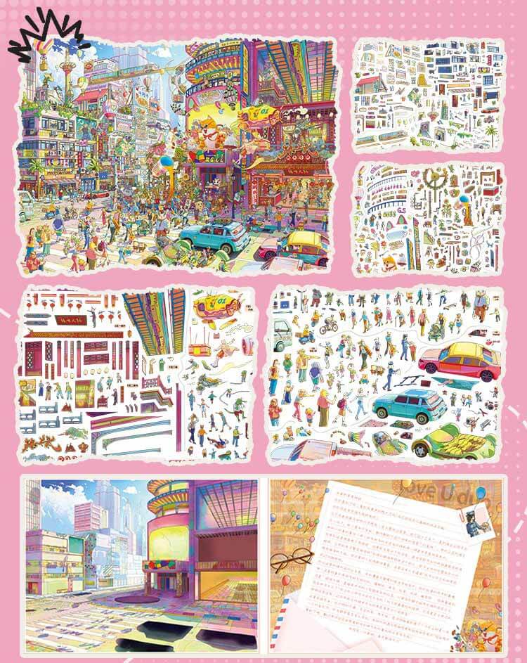 Fantasy Beast City DIY 3D Scene Stickers With Guide Lines(XXL)