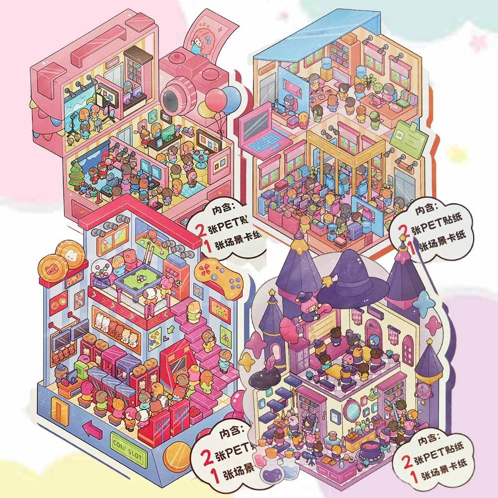 Fantasy Campus DIY 3D Scene Stickers 4 Cute Miniature Scenes (L)