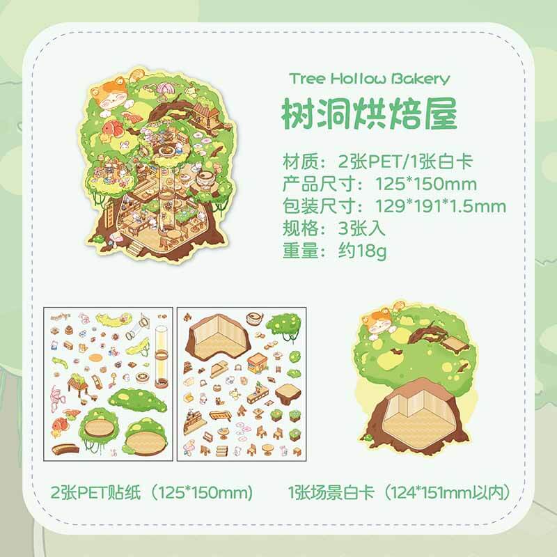 Fantasy Post Town DIY 3D Scene Stickers 4 Cute Miniature Scenes(S)