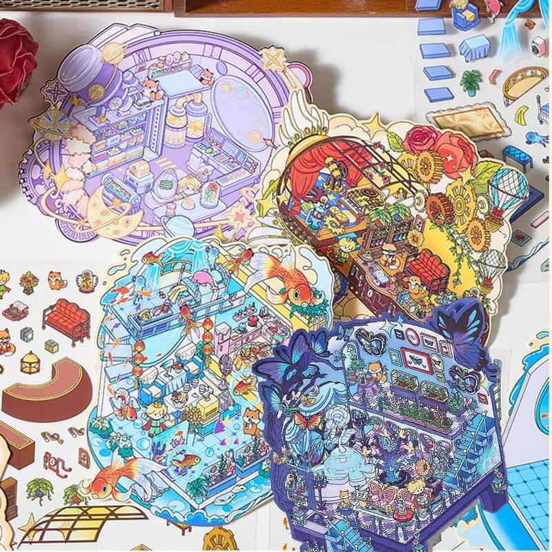 Fantasy Travel DIY 3D Scene Stickers 4 Cute Miniature Scenes(M)