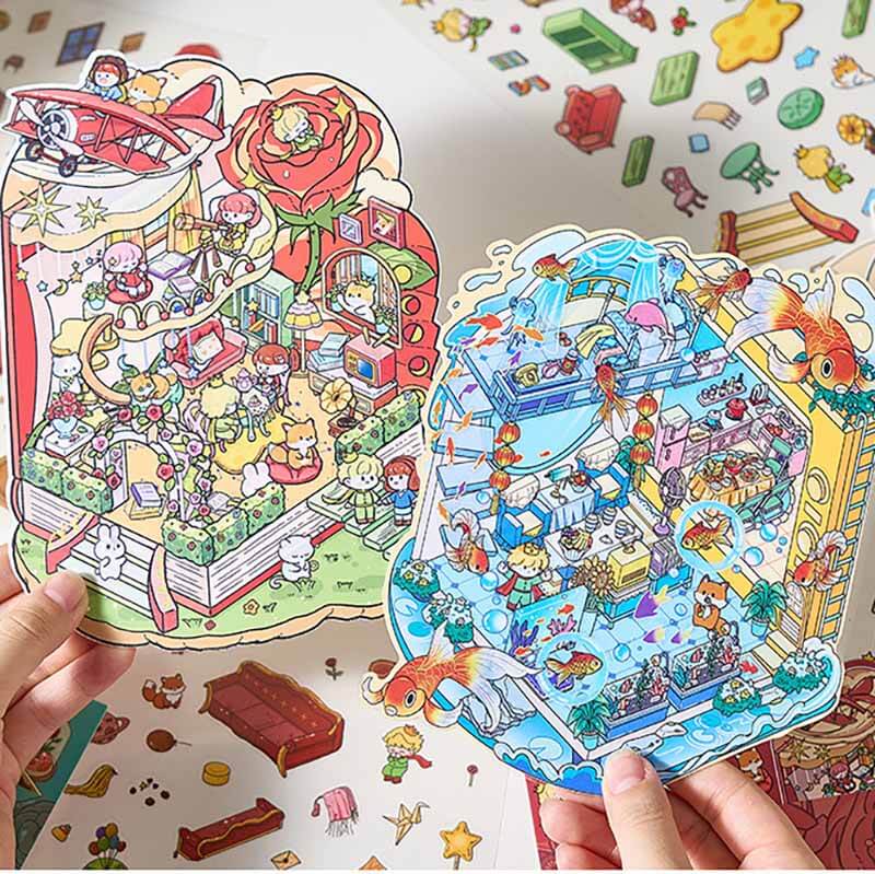 Fantasy Travel DIY 3D Scene Stickers 4 Cute Miniature Scenes(M)
