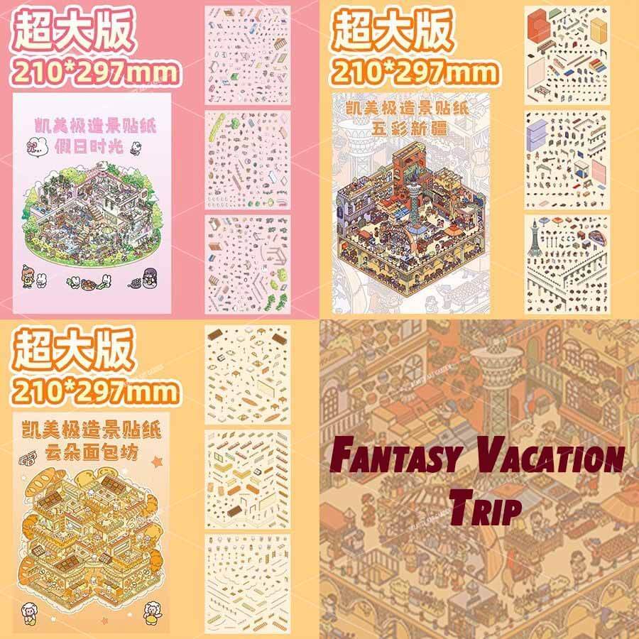 Fantasy Vacation Trip DIY 3D Scene Stickers 3 Cute Miniature Scenes