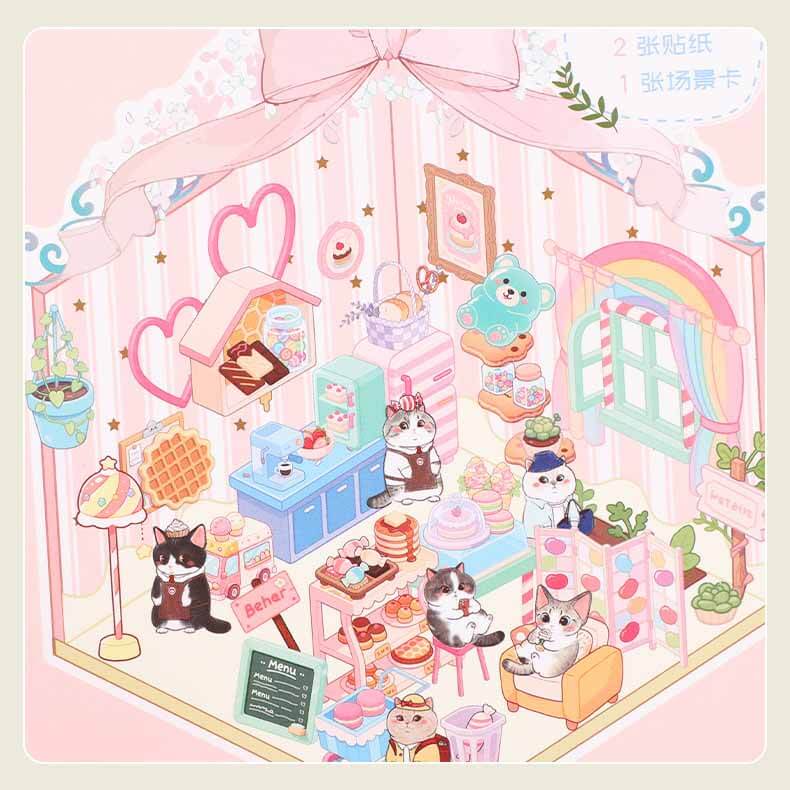 Feline Fantasy DIY 3D Scene Stickers 2 Cute Miniature Scenes(S)