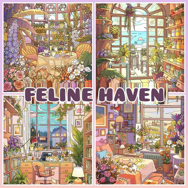 Feline Haven DIY 3D Sticker 4 Cute Miniature Scenes(L)
