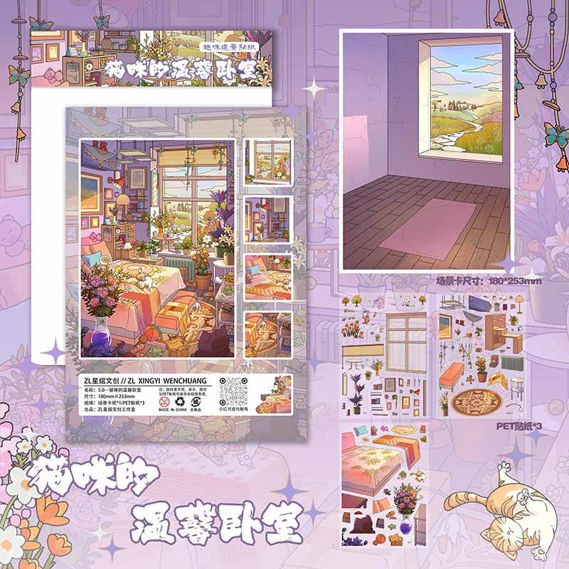 Feline Haven DIY 3D Sticker 4 Cute Miniature Scenes(L)
