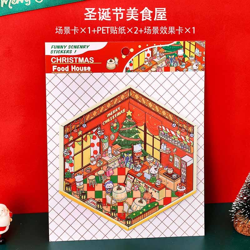 Festive Feast DIY 3D Scene Stickers 4 Cute Miniature Scenes(S)