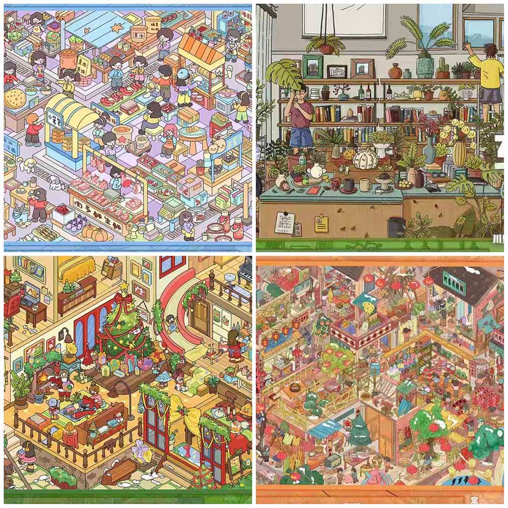 Festive Market DIY 3D Scene Stickers 4 Cute Miniature Scenes(L)