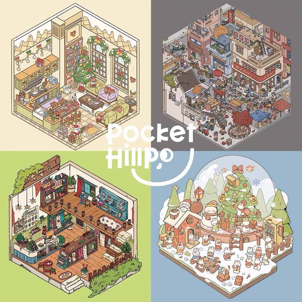 Festive Market DIY 3D Scene Stickers 4 Cute Miniature Scenes