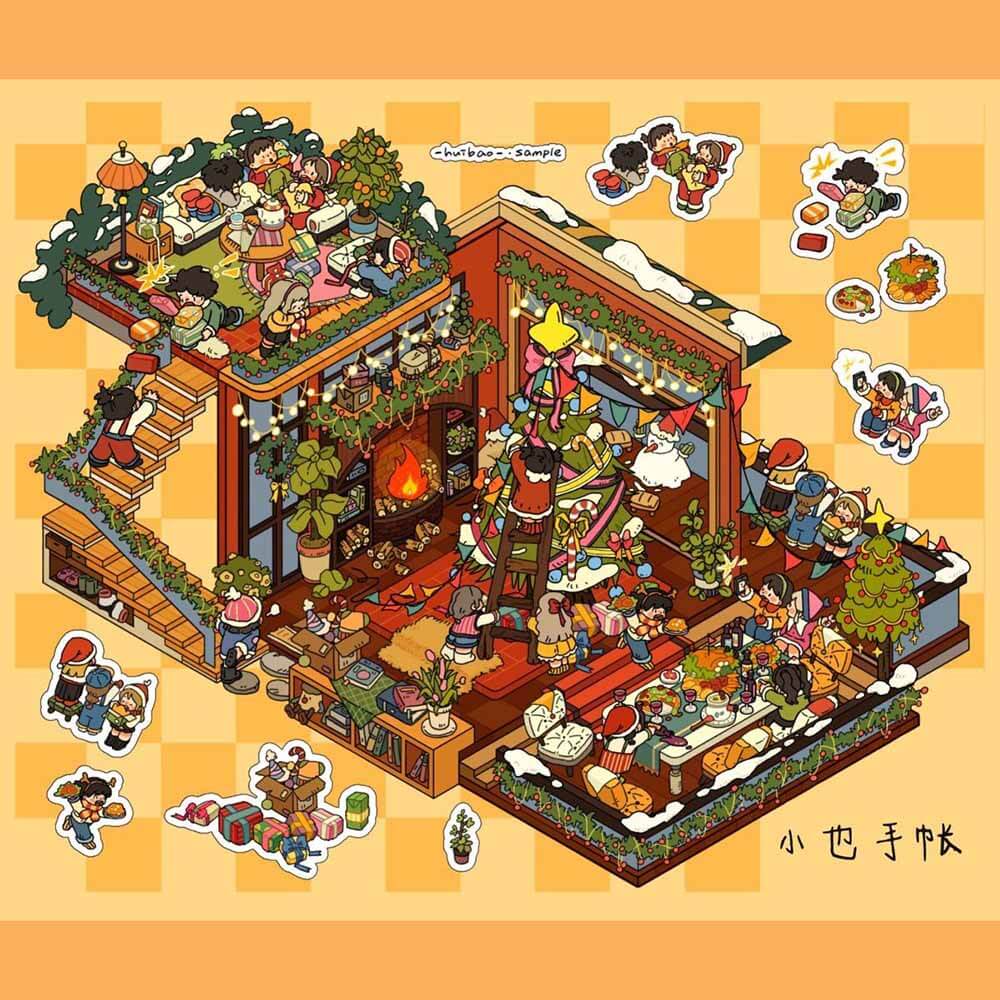 Festive Moment DIY 3D Scene Stickers 3 Cute Miniature Scenes(L) (Copy)