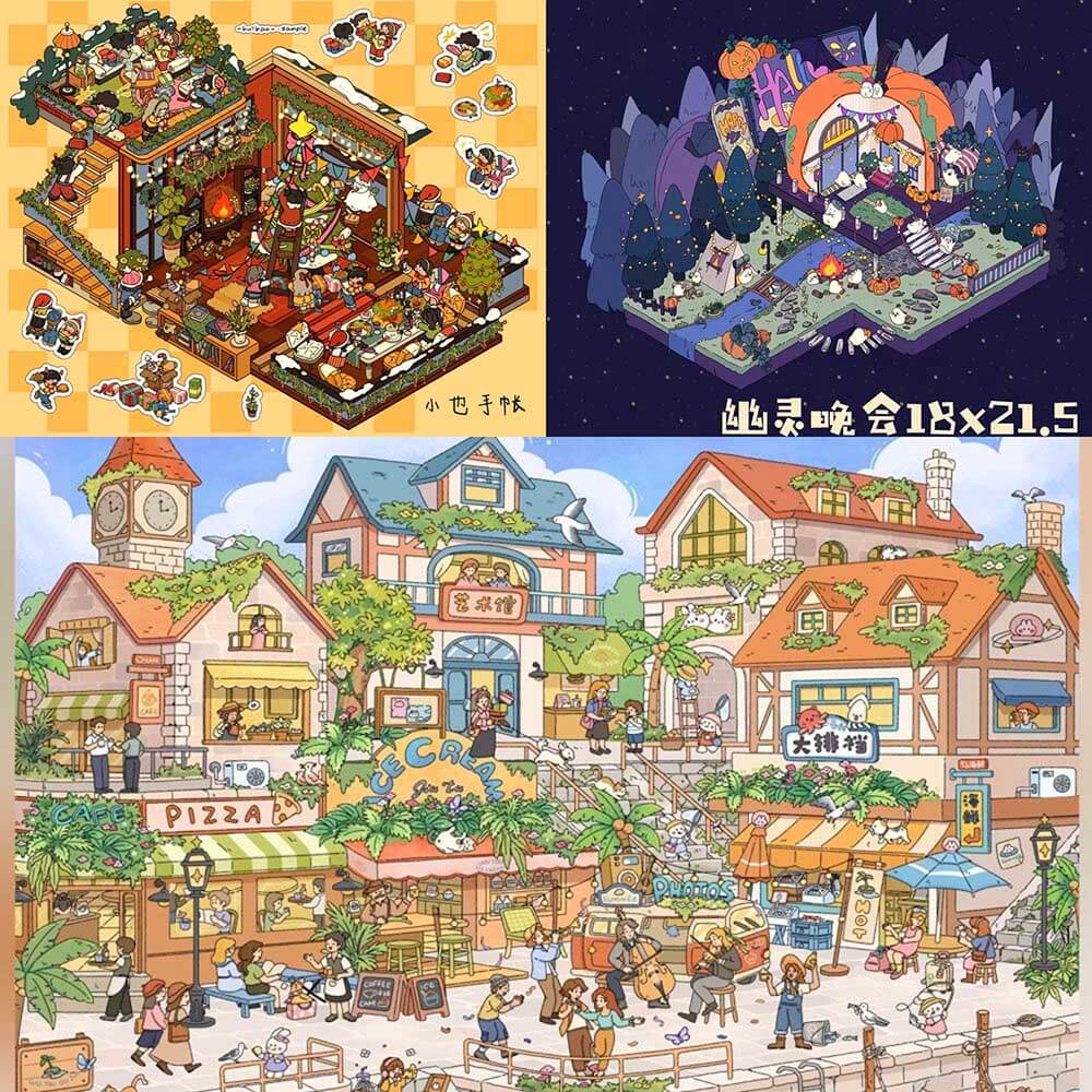 Festive Moment DIY 3D Scene Stickers 3 Cute Miniature Scenes(L) (Copy)