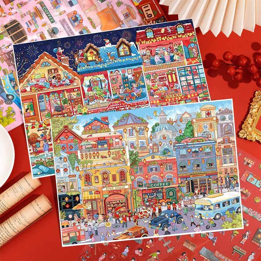 Festive Streets DIY 3D Scene Stickers 3 Cute Miniature Scenes(L)