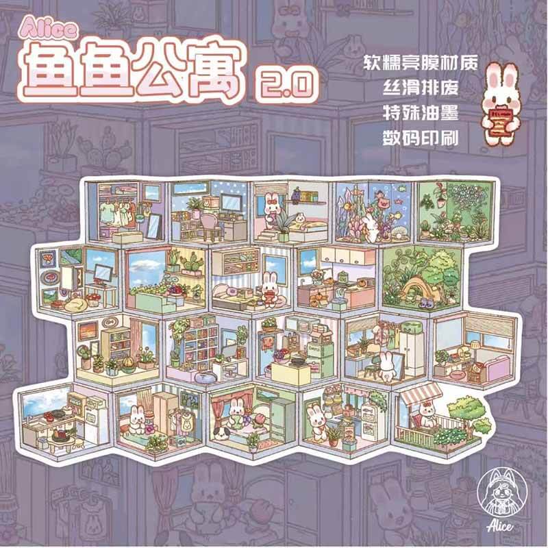 Fishy Town DIY 3D Scene Sticker 3 Cute Miniature Scenes(M&L)