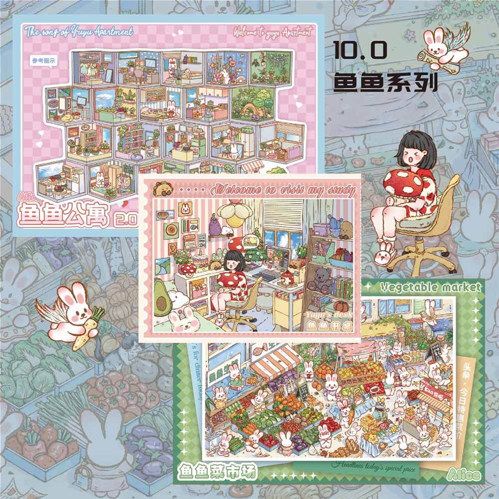Fishy Town DIY 3D Scene Sticker 3 Cute Miniature Scenes(M&L)